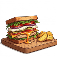 Sandwich Club Rustic si cartofi prajiti Fast Food la Pizza Rustic din Târgu Mureş