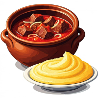 Tocanita piperata de vitel cu mamaliguta Mancăruri gătite si minuturi la Pizza Rustic din Târgu Mureş