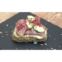 Avocado and Prosciutto Crudo 110 g Bruschetta Selection la Soup Bar din Târgu Mureş